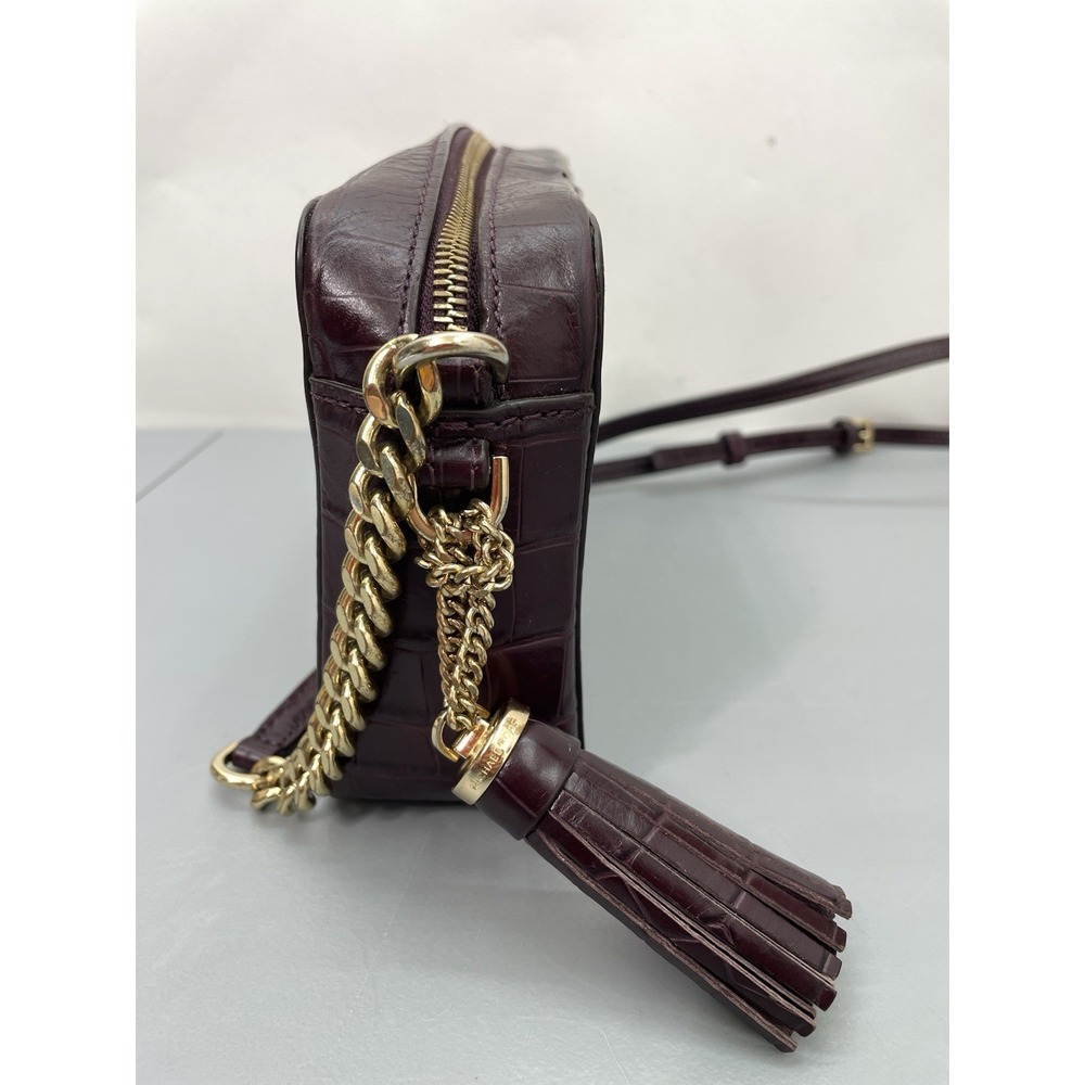 Michael Kors Ginny Medium Crocodile Embossed Leather Crossbody Bag Purse Purple - Picture 7 of 13